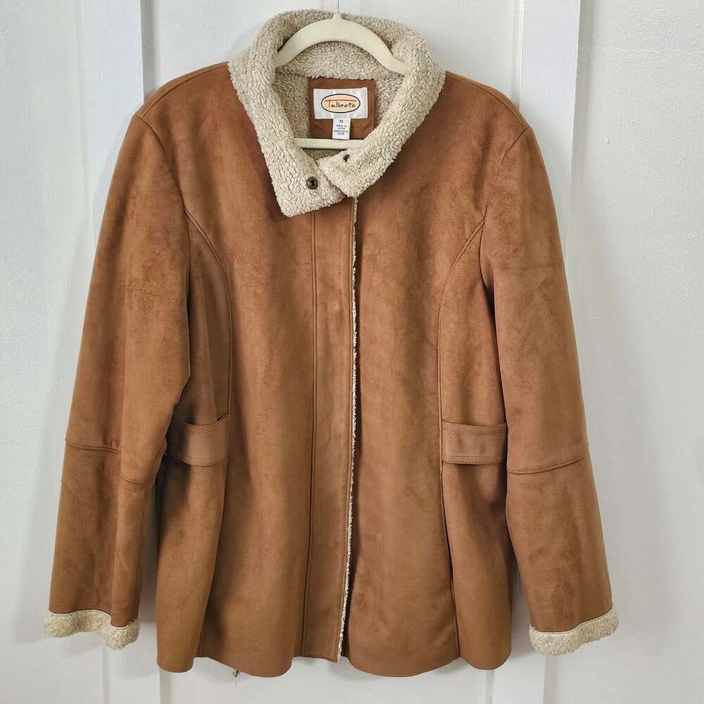 Talbots XL Faux Suede Sherpa Lined Coat Brown Cottagecore Western Jacket
